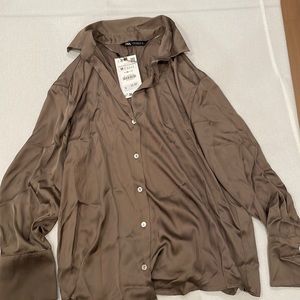 Zara silk brown shirt.Brand New.  Tags attached
